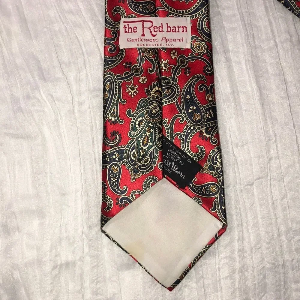 The Red Barn Sistine Satin By Countess Mara Stunning Red Ivory Navy Green Tie